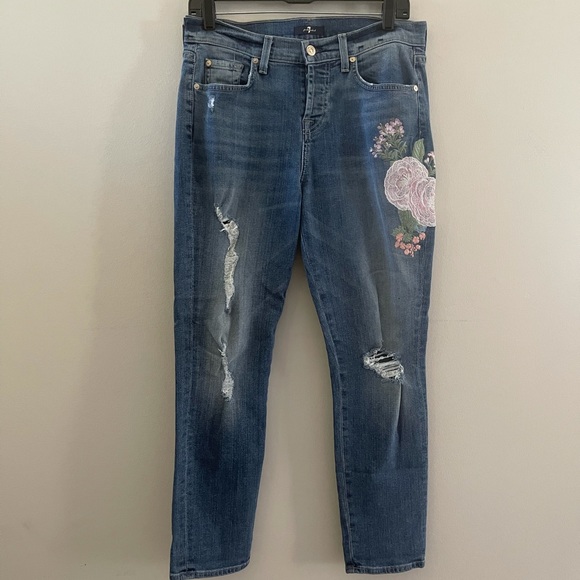 7 Mankind Distressed Floral Jeans Size 26 - Picture 2 of 12
